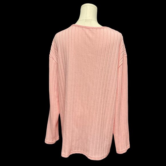 Pink Ribbed Knit V-Neck Sweater - Picture 2 of 2